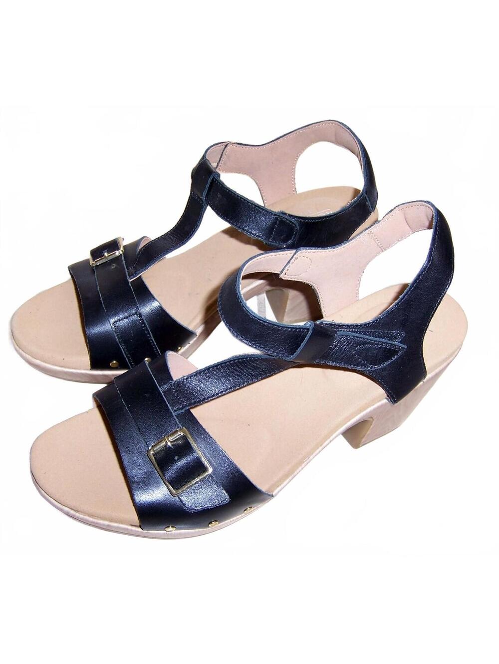 Rockport Vivianne Blk Leather T-Strap Block Heel Sandals 7.5
